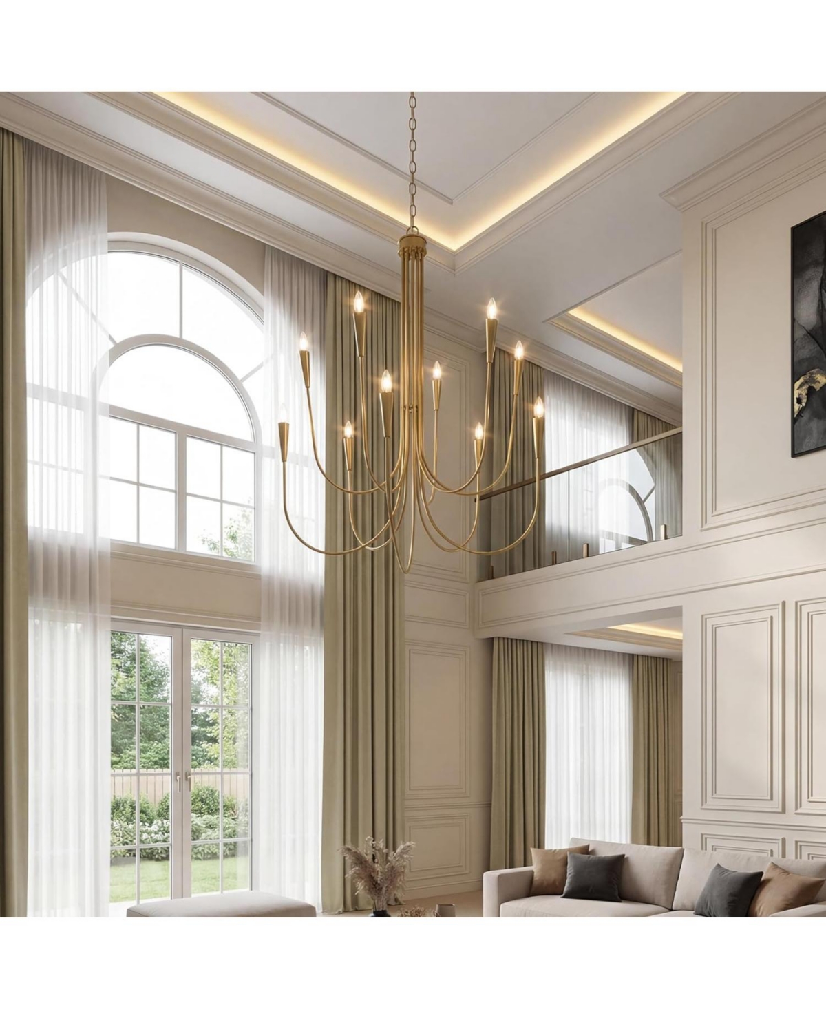 Tribesigns 10-Light Modern Chandelier, U-Shaped Arms Chandelier Light Fixture for Living Room Bedroom Dining Room Entryway Hallway