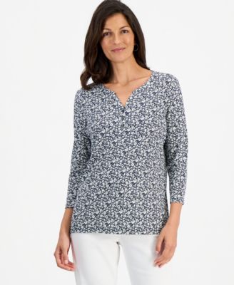 Women's Printed 3/4-Sleeve Henley Top