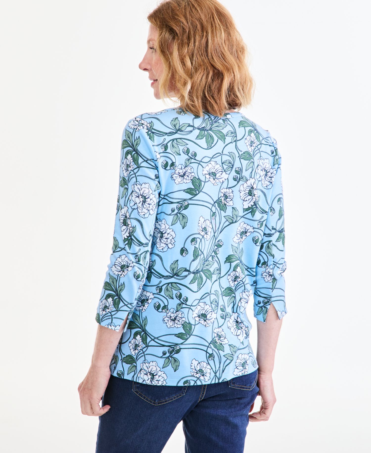 Petite Printed Pima Cotton 3/4-Sleeve Boat Neck Top