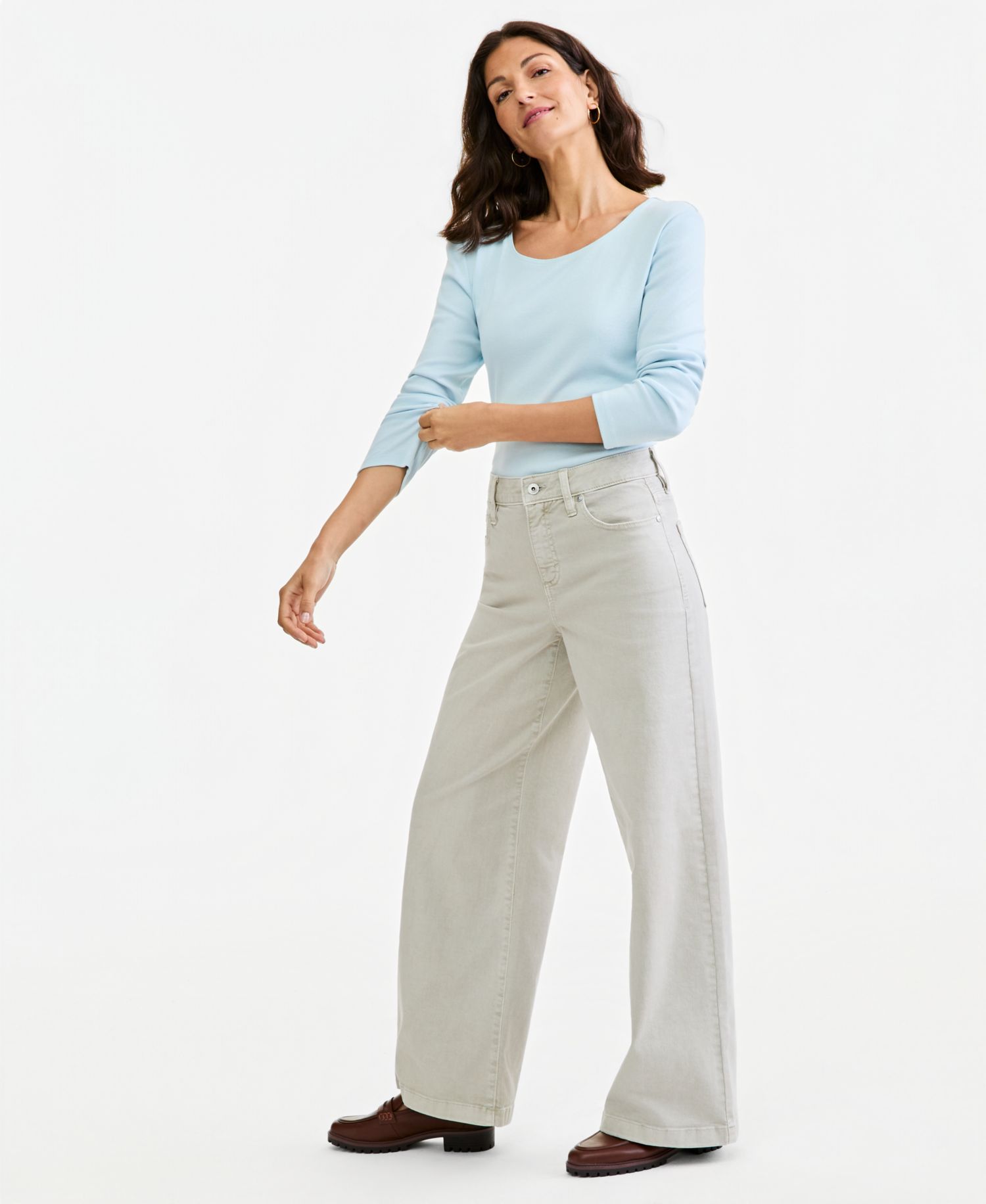 Petite High-Waist Wide-Leg Cotton-Blend Pants