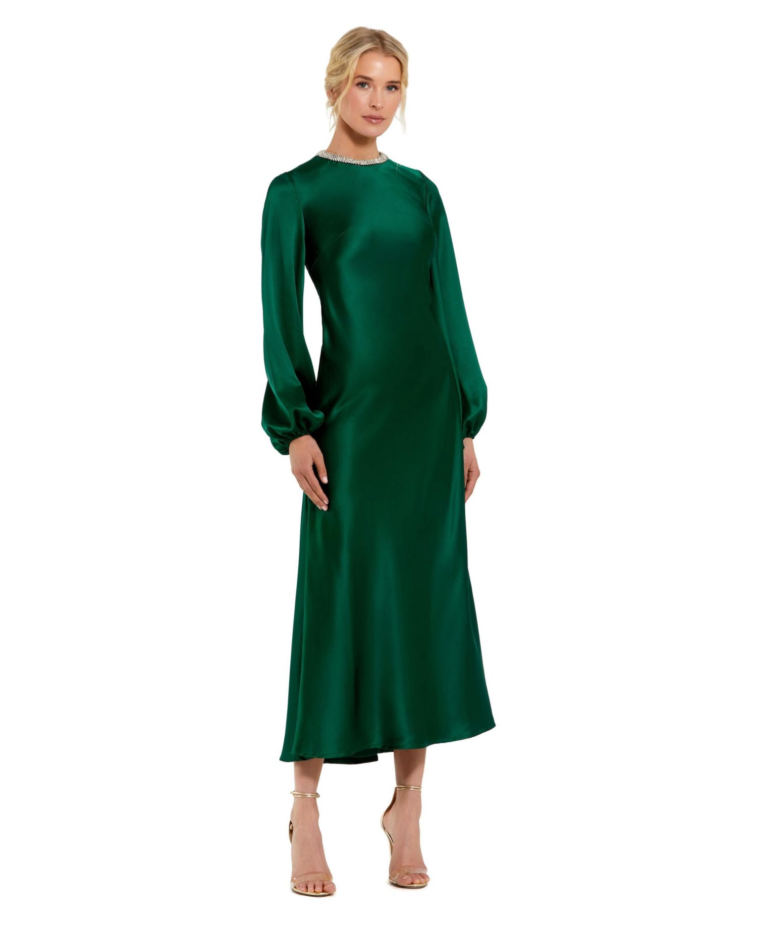 Petite Crystal Embellished High Neck Satin Dress