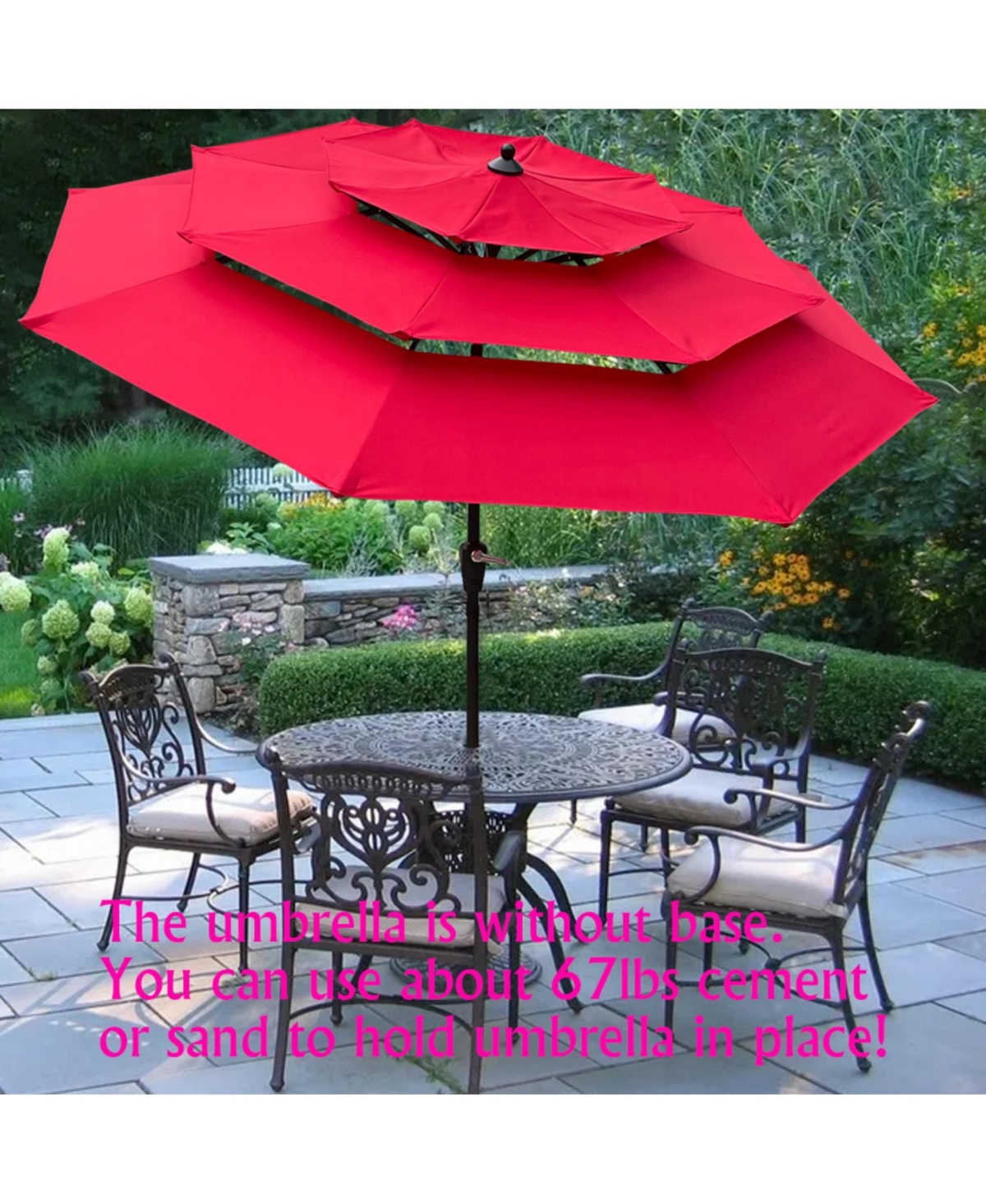 Yiortwo Tier Patio Umbrella with Crank Lift and Push Button Tilt for Outdoor Dining