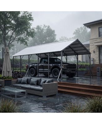 Heavy Duty Carport, Galvanized Steel Frame with Vertical Profile Metal Roof, Vehicle Parking Shelter