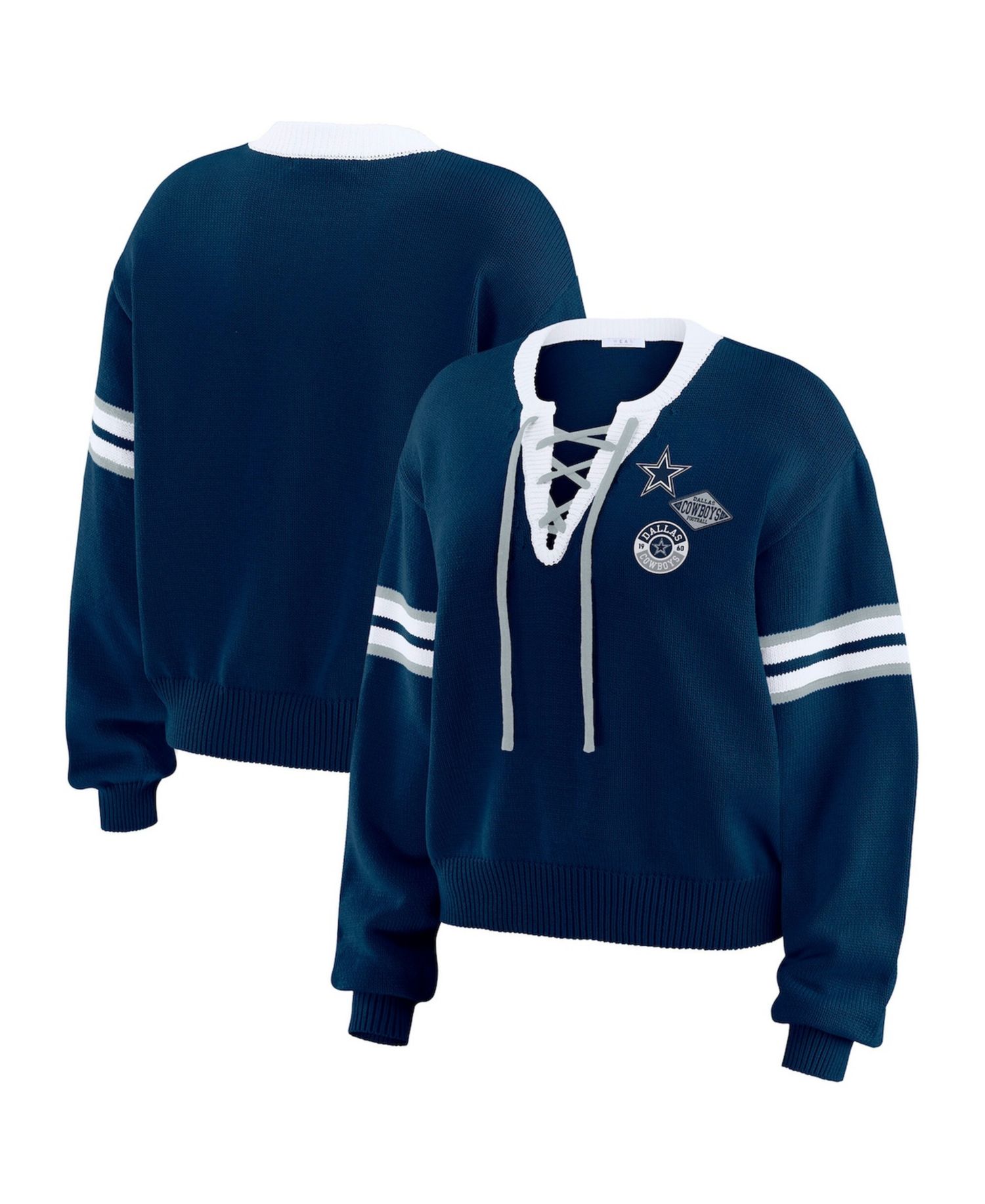 Women's Navy Dallas Cowboys Lace-Up Sweater