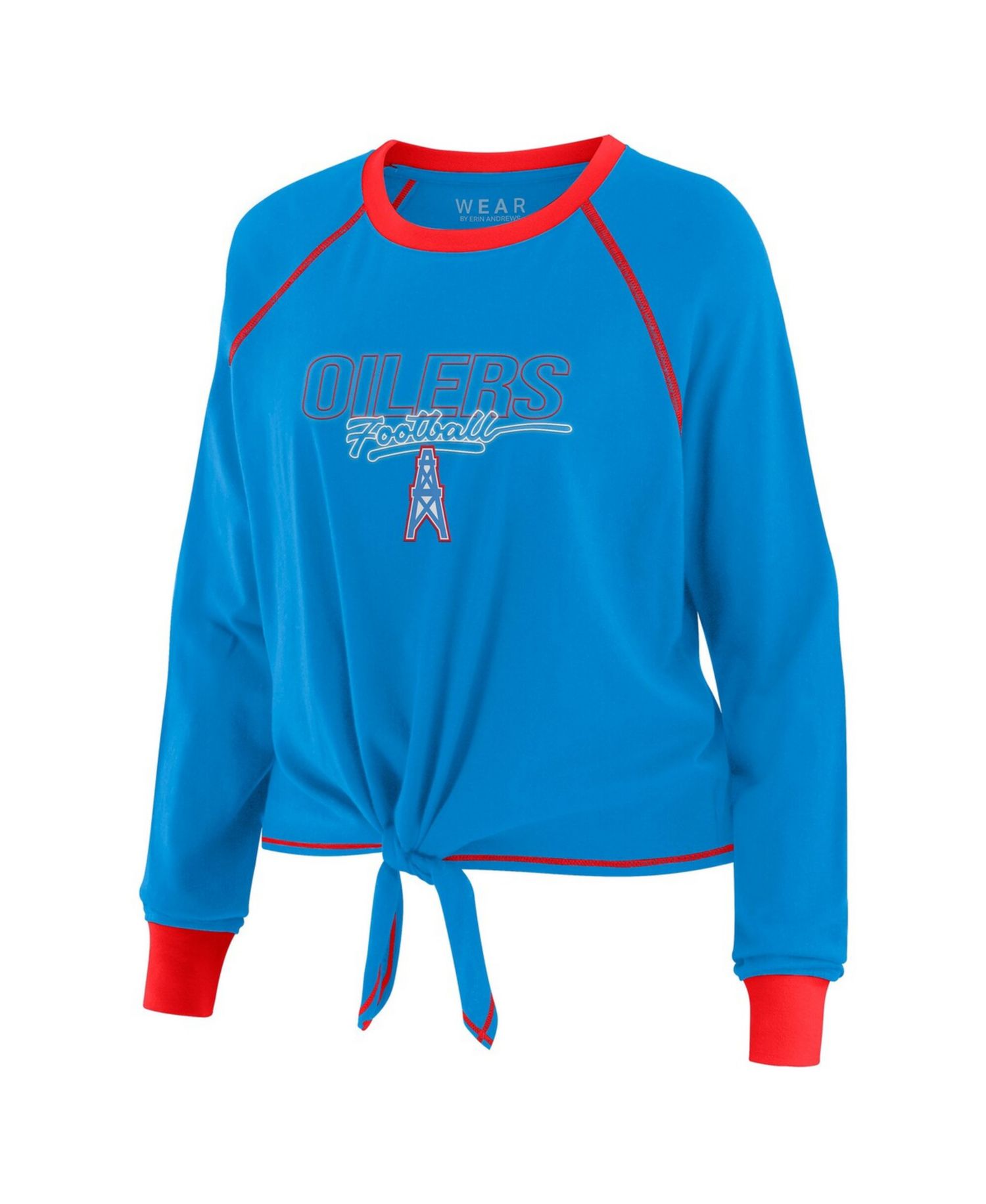 Women's Light Blue Houston Oilers Tie-Front Long Sleeve T-Shirt