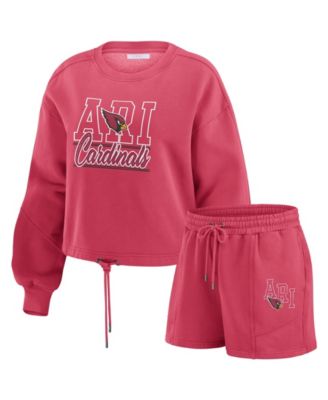 Women's 2-Piece Cardinal Arizona Cardinals Washed Fleece Long Sleeve T-Shirt & Shorts Lounge Set