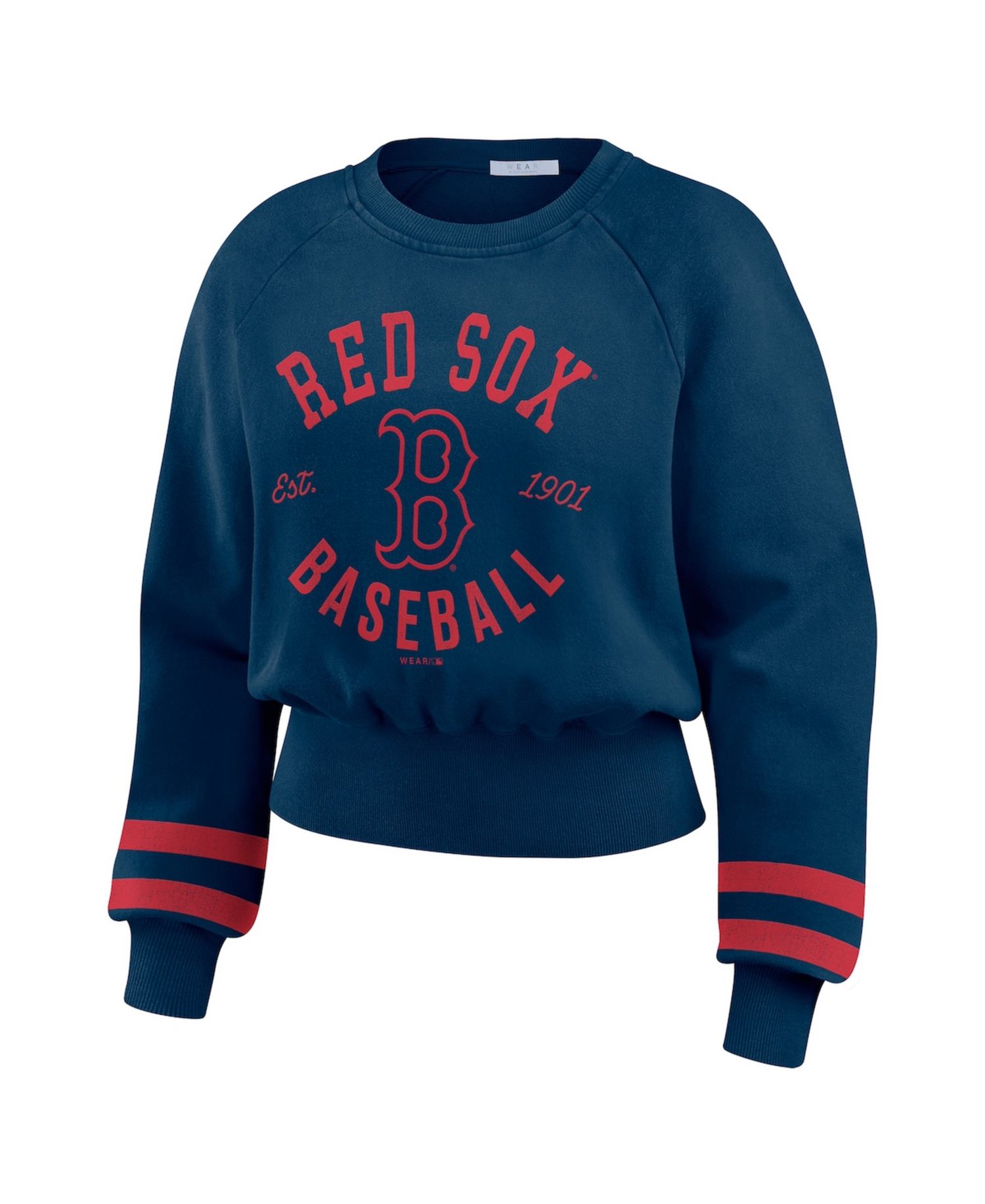 Women's Navy Boston Red Sox Vintage Washed Cropped Pullover Sweatshirt