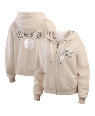 Women's Tan Brooklyn Nets Tonal Felt Patch Full-Zip Hoodie