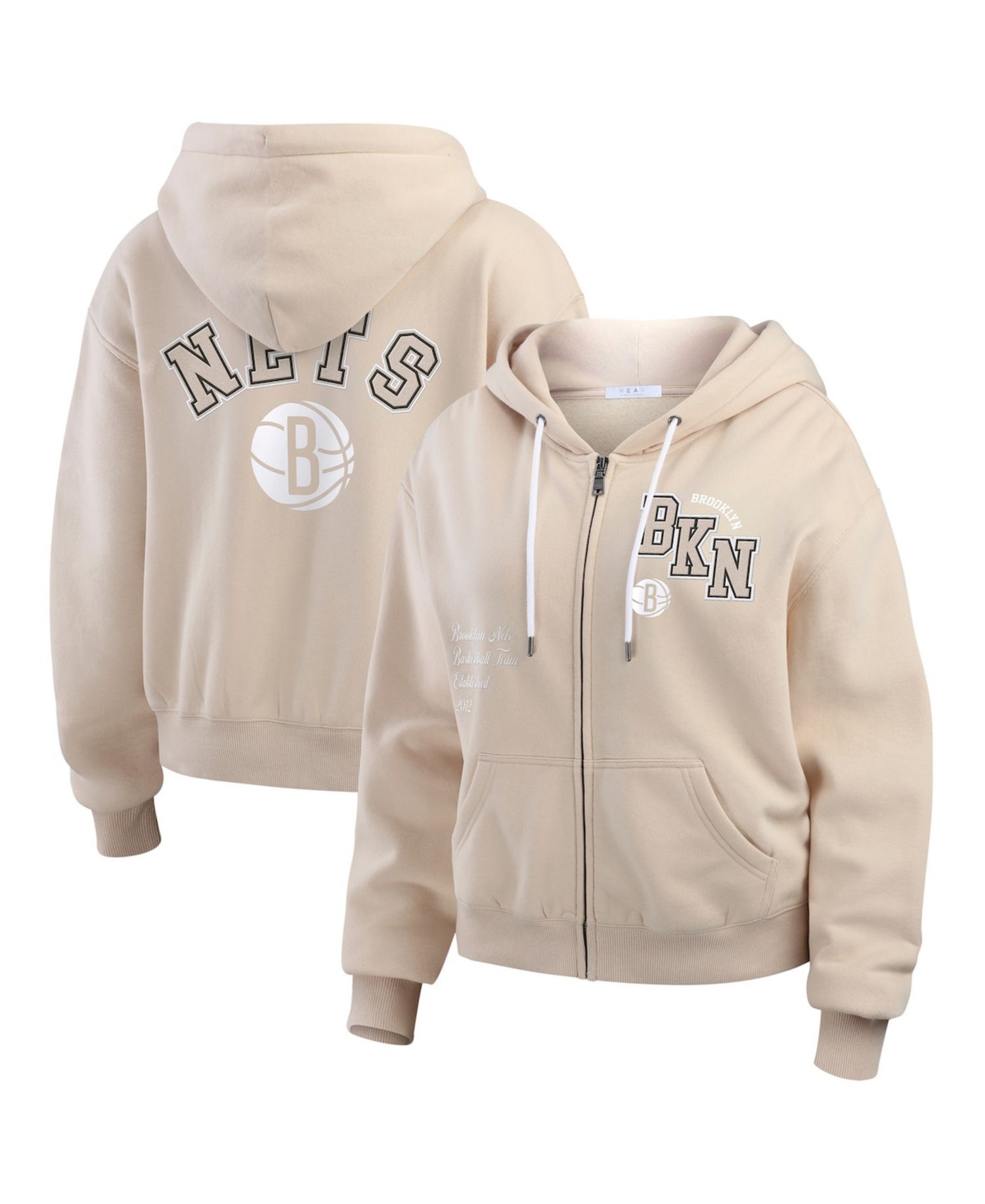 Women's Tan Brooklyn Nets Tonal Felt Patch Full-Zip Hoodie