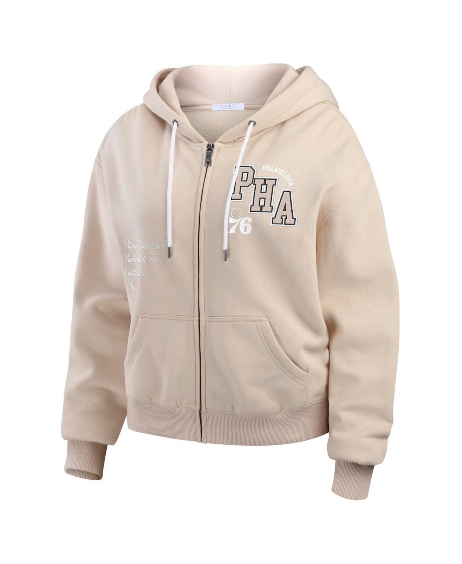 Women's Cream Philadelphia 76ers Plus Size Tonal Felt Patch Full-Zip Hoodie