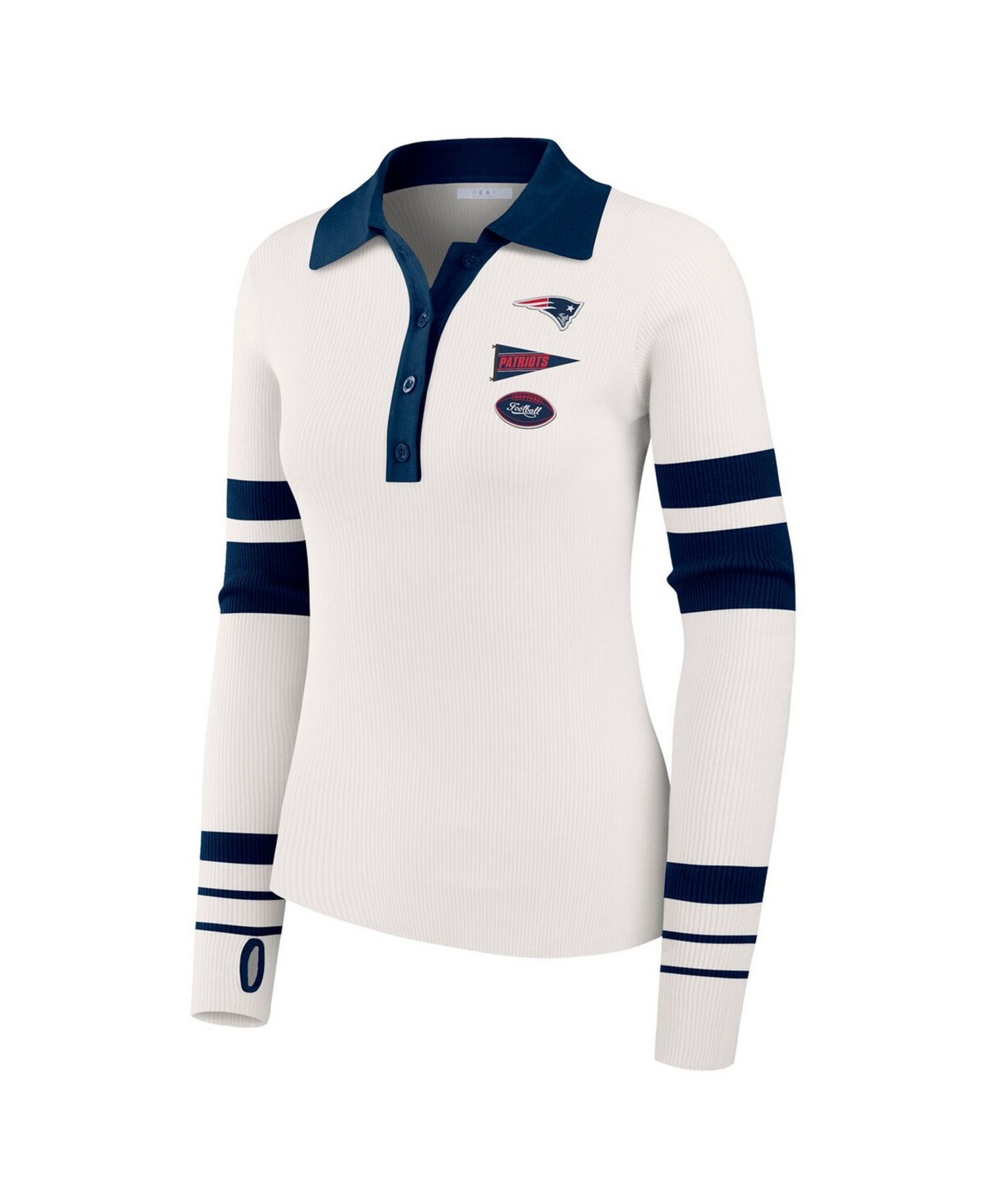 Women's White New England Patriots Ribbed Henley Polo Sweater