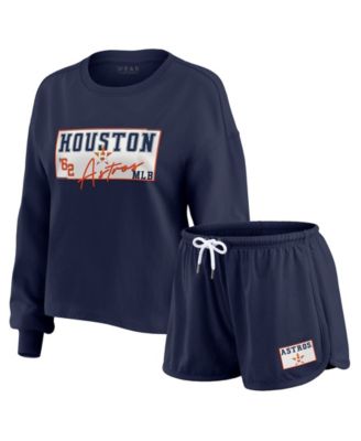 Women's 2-Piece Navy Houston Astros Heavy Rugby Jersey Cropped Long Sleeve T-Shirt & Shorts Lounge Set