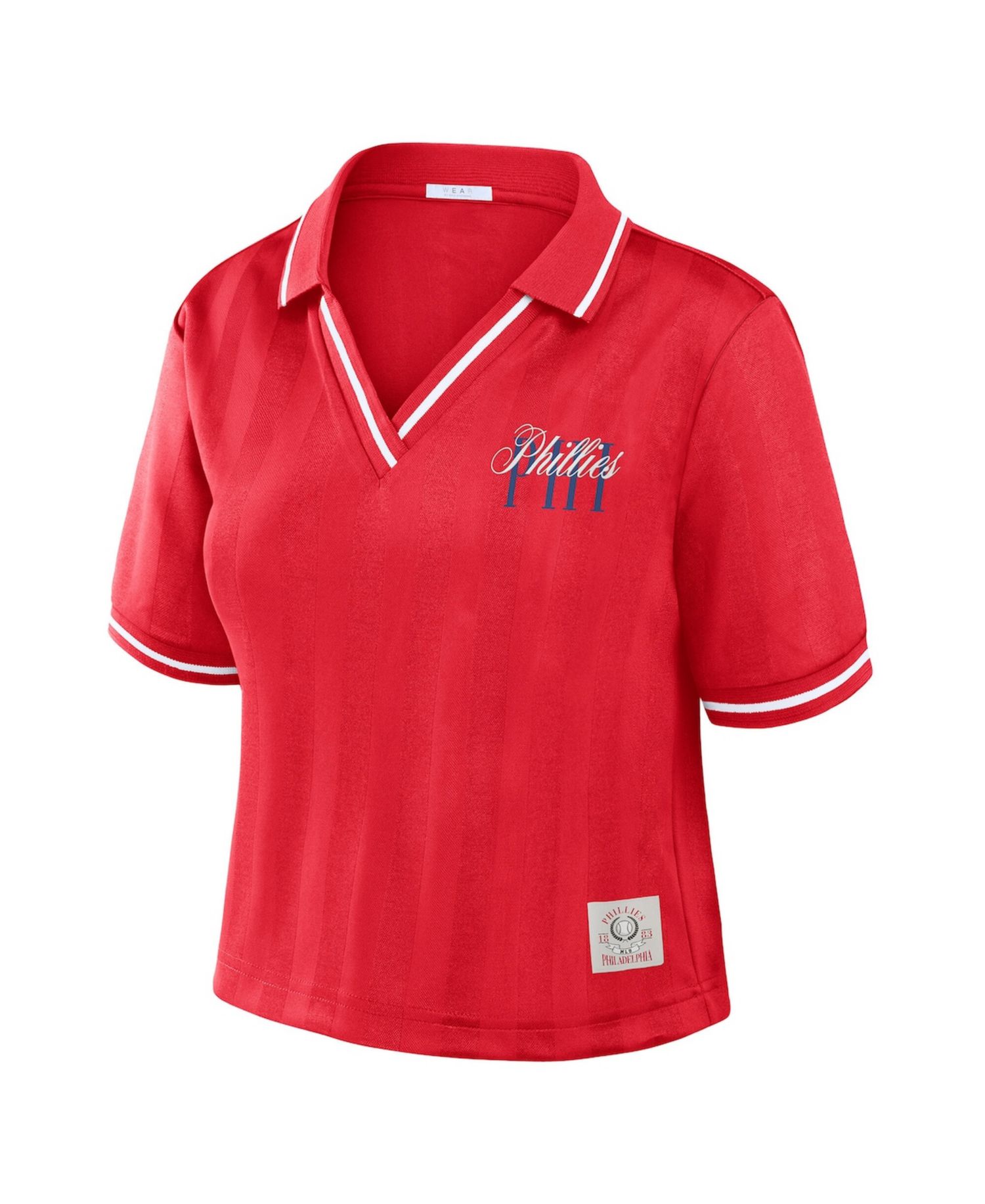 Women's Red Philadelphia Phillies Cropped V-Neck Polo Shirt