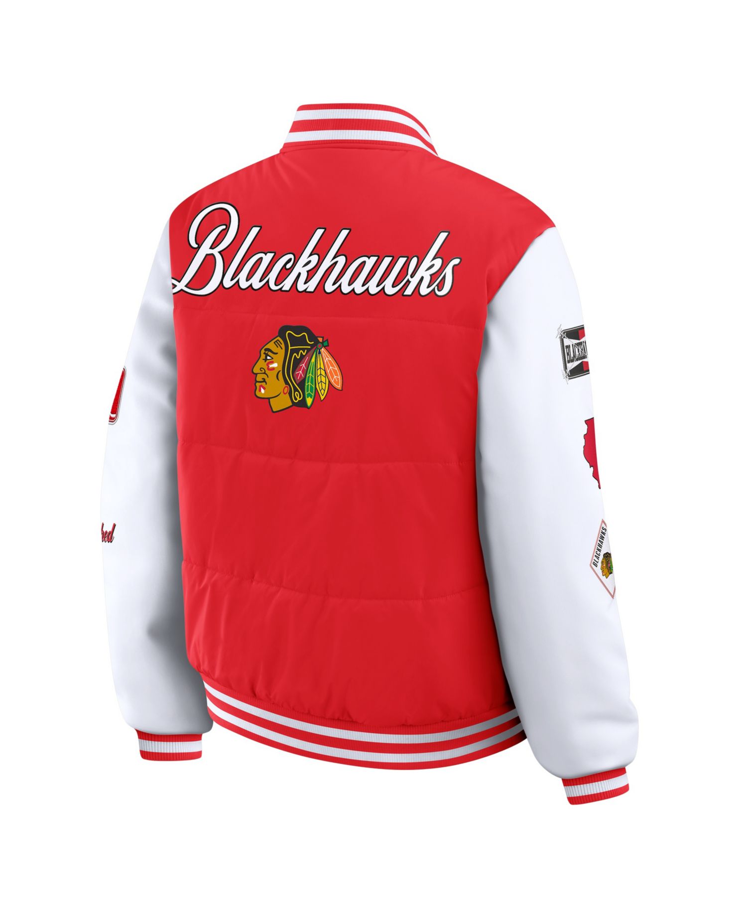 Women's Red/White Chicago Blackhawks Varsity Full-Snap Puffer Jacket