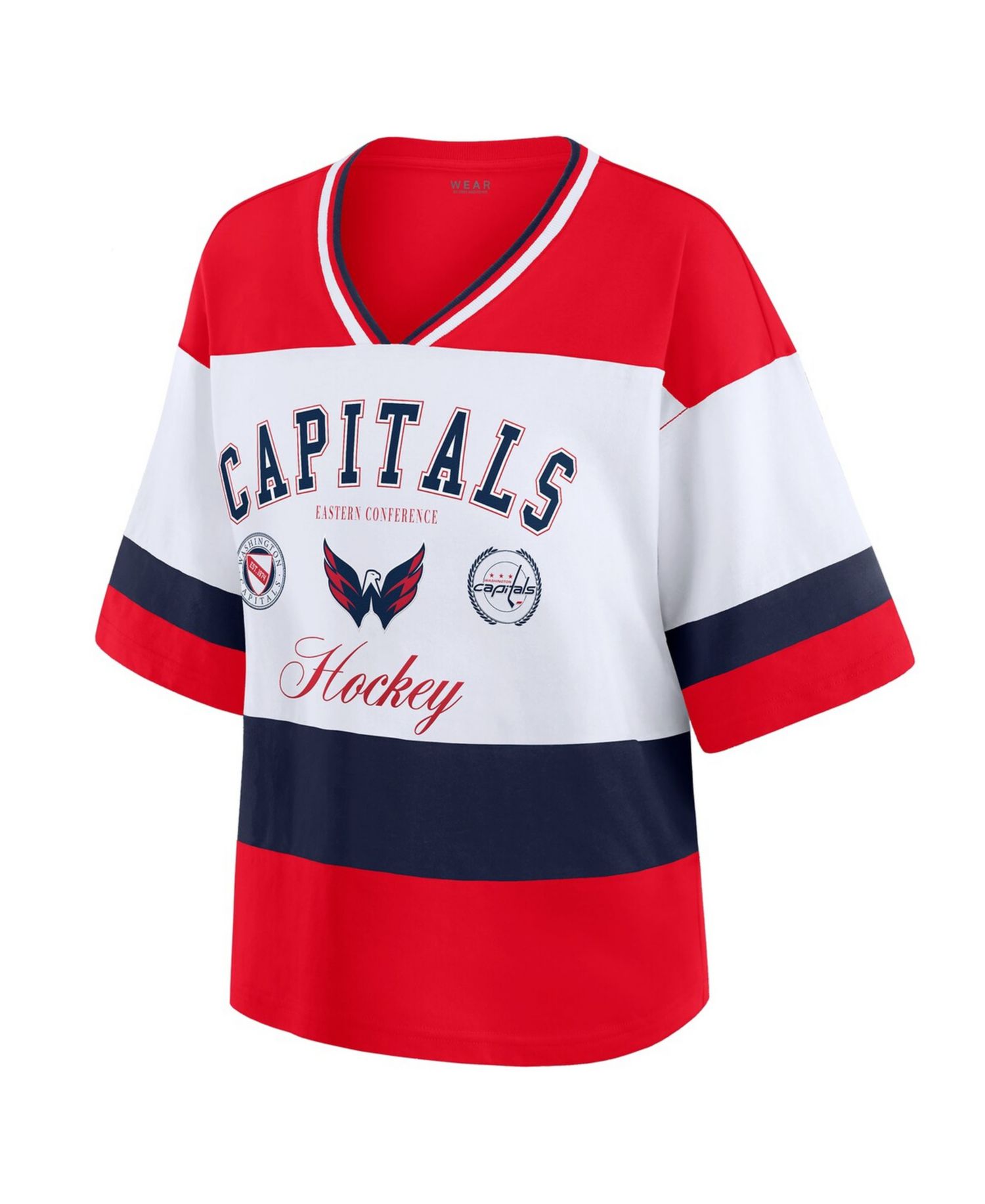 Women's Red/White Washington Capitals Jersey Style T-Shirt