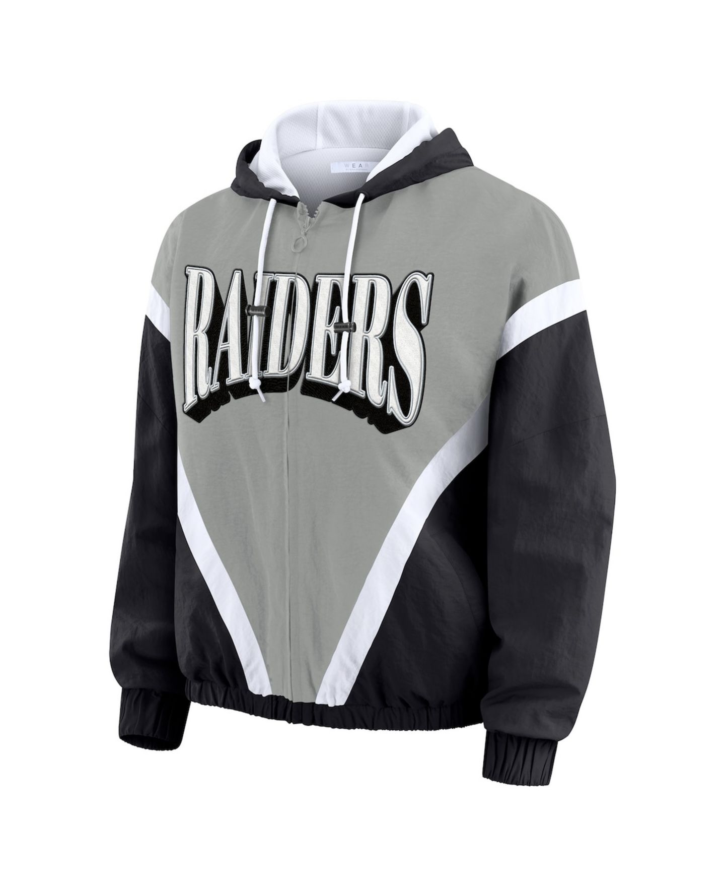 Женские худи WEAR by Erin Andrews Black/Gray Las Vegas Raiders Plus Size Retro Crinkle Full-Zip Windbreaker Jacket — фото 2