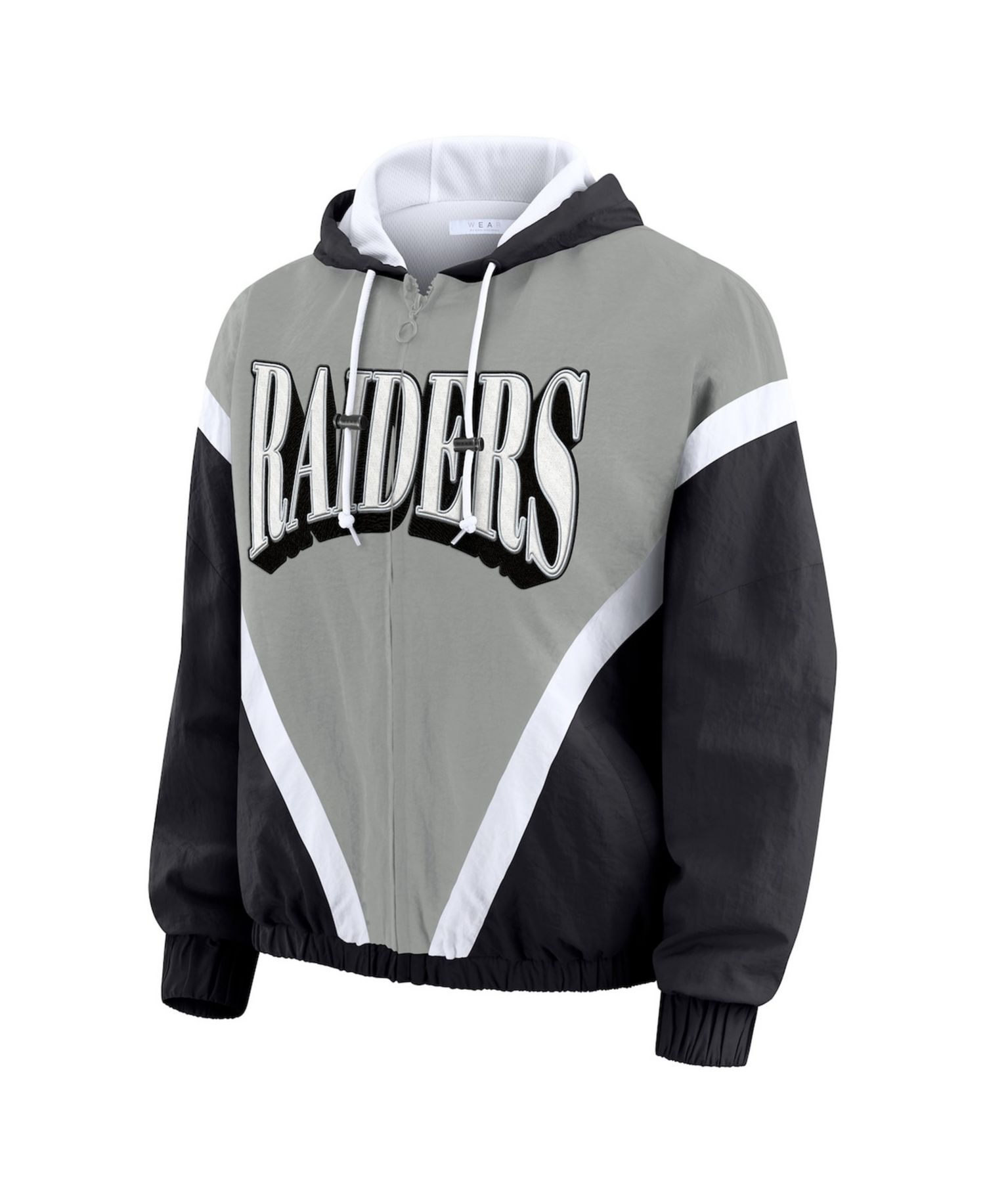 Women's Black/Gray Las Vegas Raiders Plus Size Retro Crinkle Full-Zip Hoodie Windbreaker Jacket