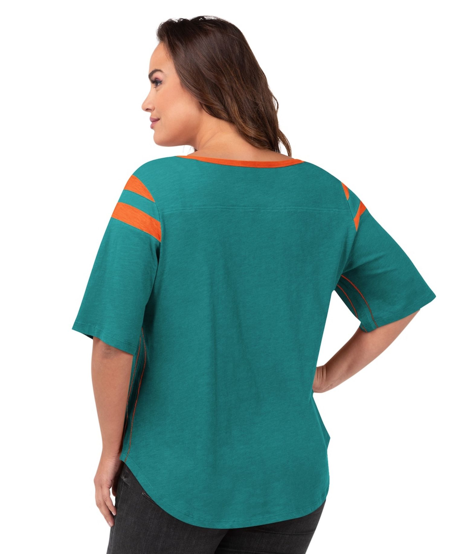 Women's Aqua Miami Dolphins Plus Size Linebacker T-Shirt