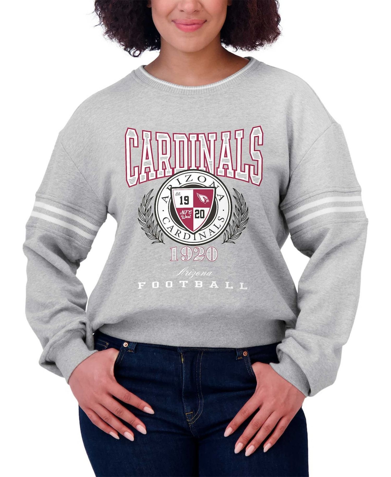 Women's Heather Gray Arizona Cardinals Cropped Pullover Sweatshirt