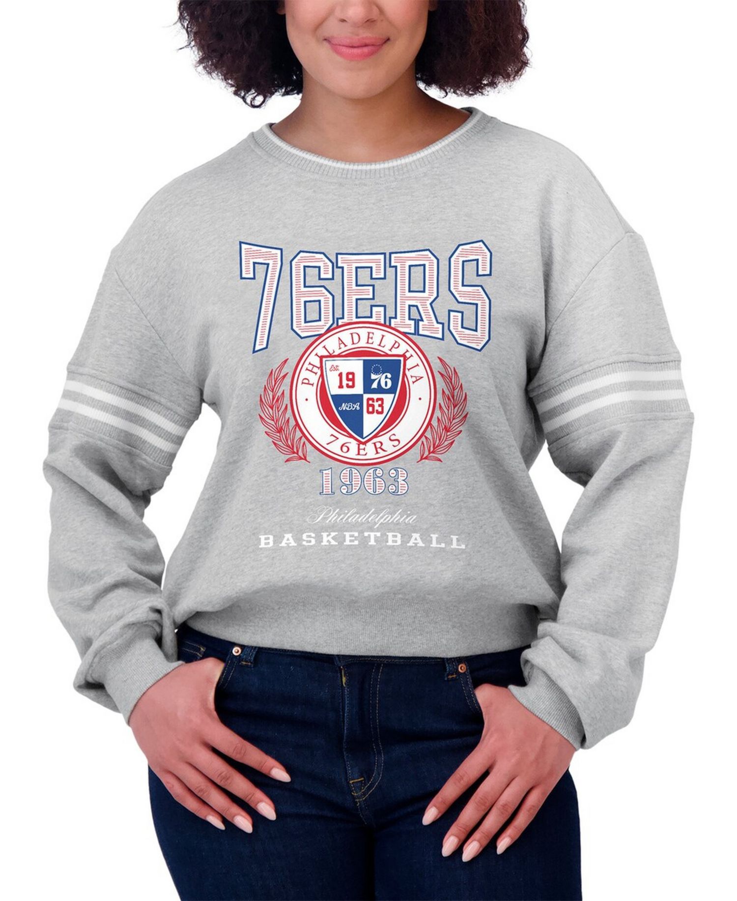Women's Heather Gray Philadelphia 76ers French Terry Pullover Sweatshirt