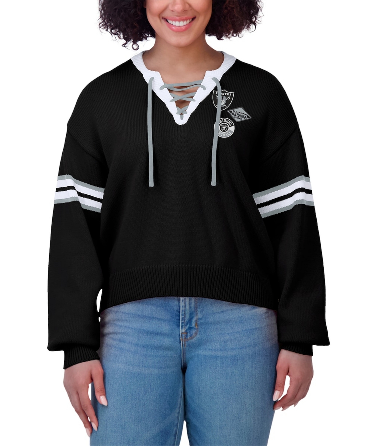 Wear by Erin Andrews Women's Black Las Vegas Raiders Lace-Up Pullover Sweatshirt