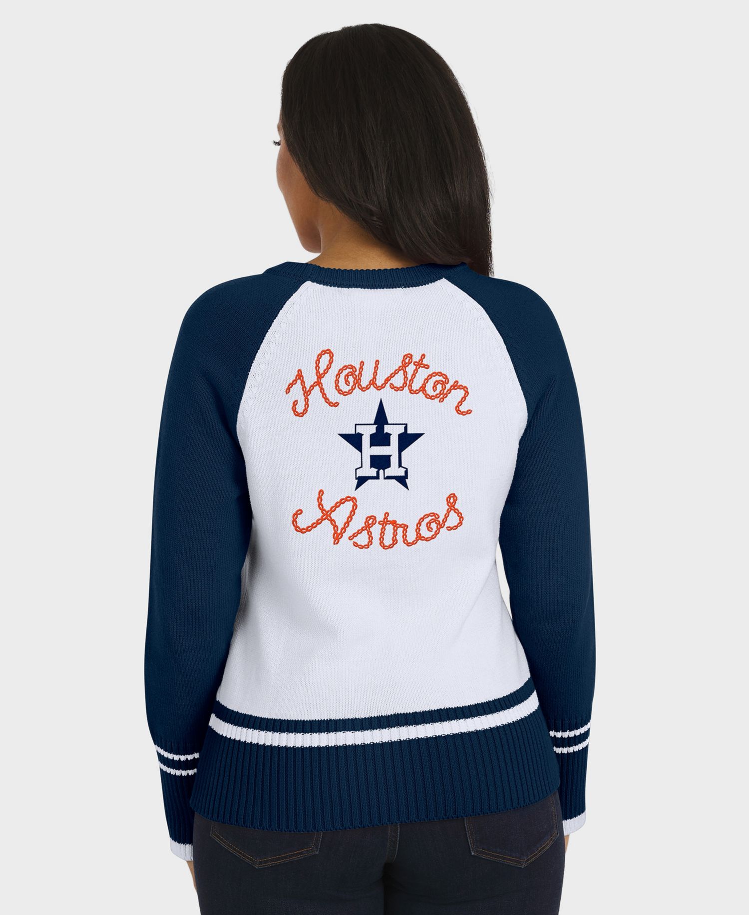 Women's White Houston Astros Color Block Raglan Sweater
