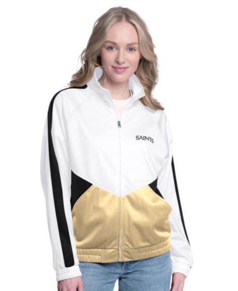 Женские куртки G-III 4Her by Carl Banks Women's White/Black New Orleans Saints Rally Rhinestone Full-Zip Track Jacket