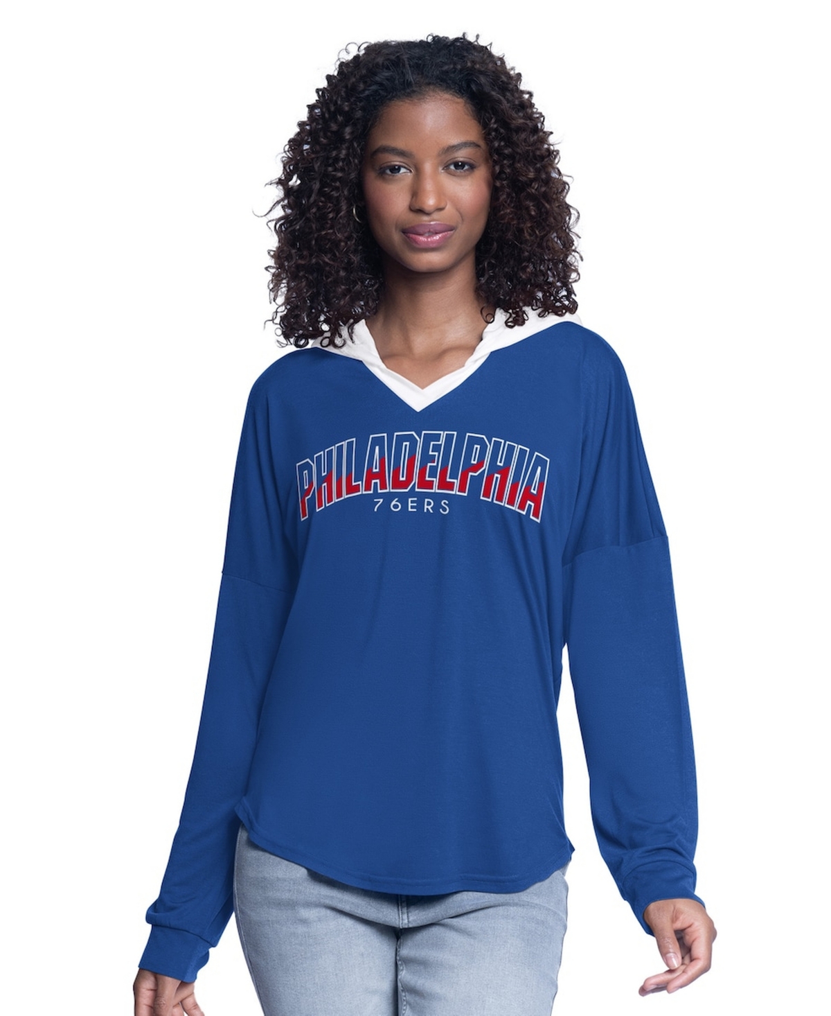 G-iii 4Her by Carl Banks Women's Royal Philadelphia 76ers Bench Player Oversized Long Sleeve Hoodie