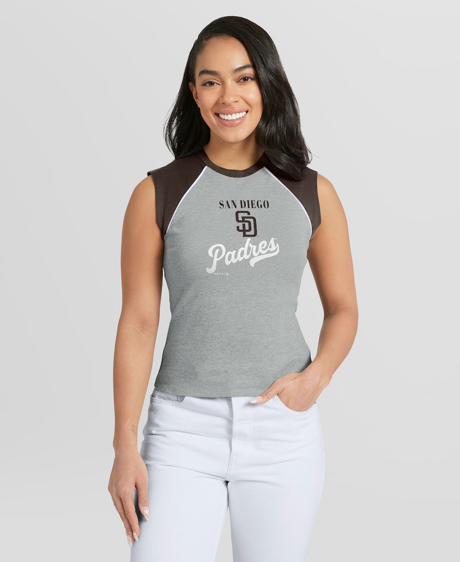 Women's Heather Gray San Diego Padres Cropped Raglan Tank Top