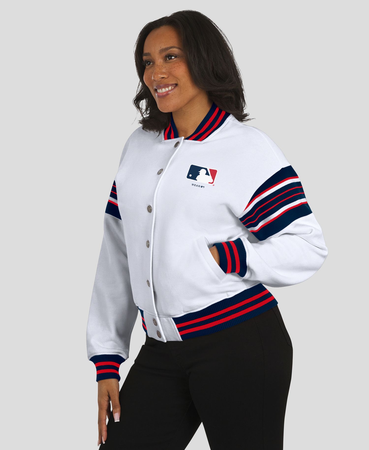 Women's White MLB Merchandise Full-Snap Fleece Sweatshirt Jacket