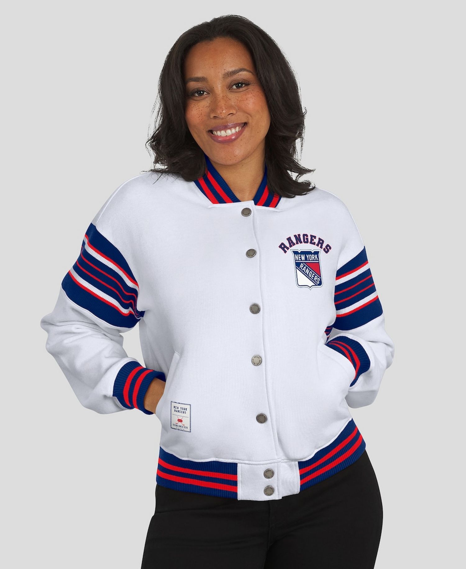 Women's White/Blue New York Rangers Full-Snap Fleece Sweatshirt Jacket
