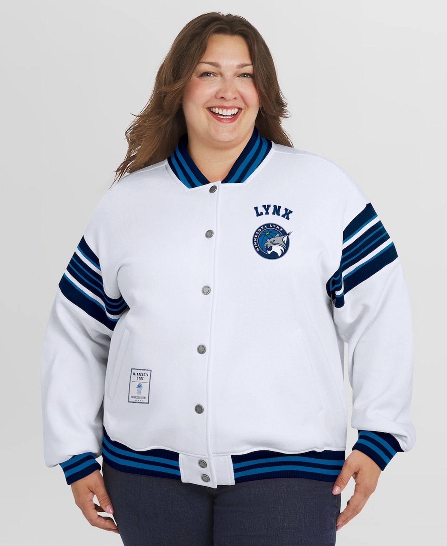 Women's White/Black WNBA Full-Snap Fleece Sweatshirt Jacket