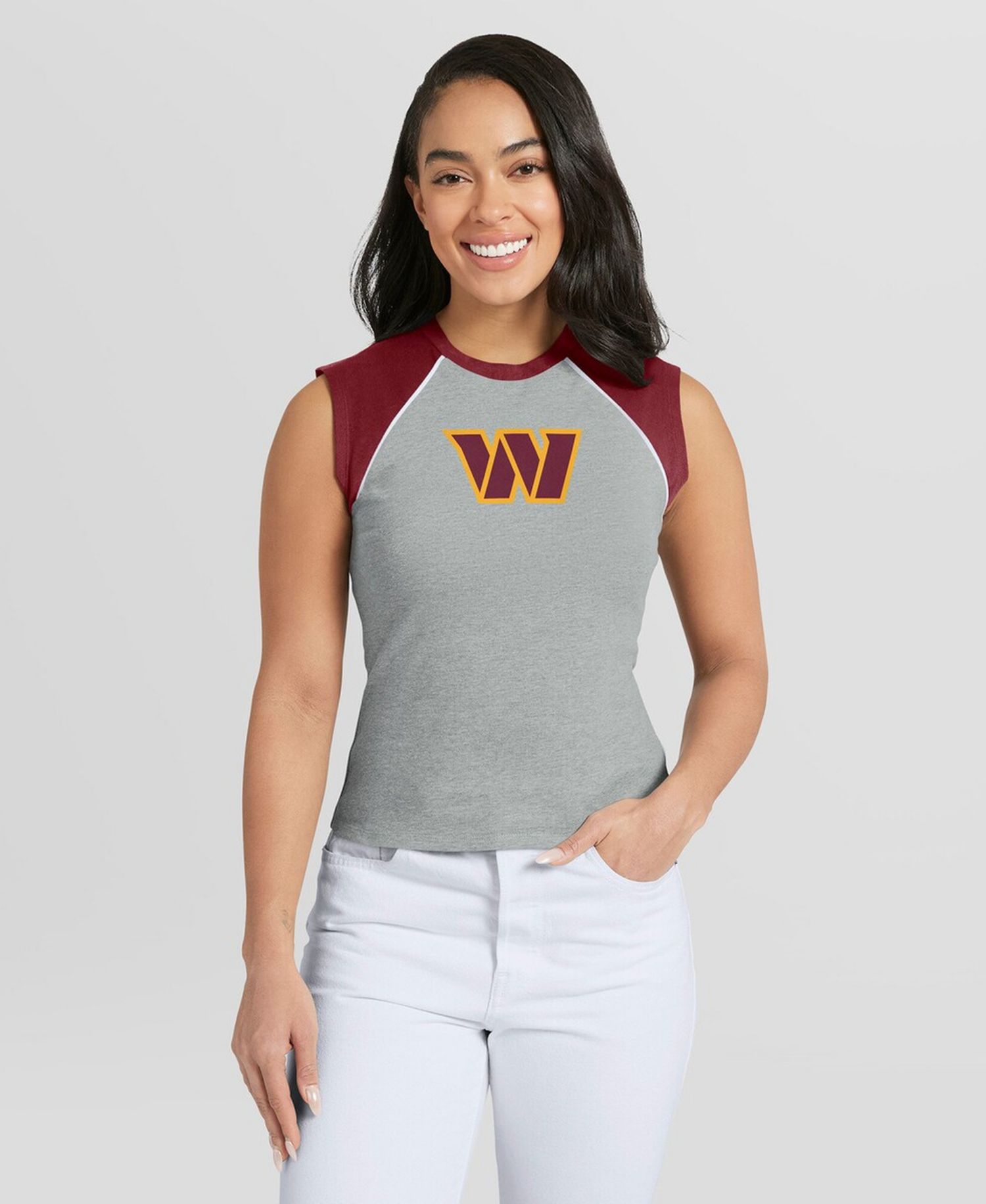 Women's Gray Washington Commanders Cropped Raglan Tank Top