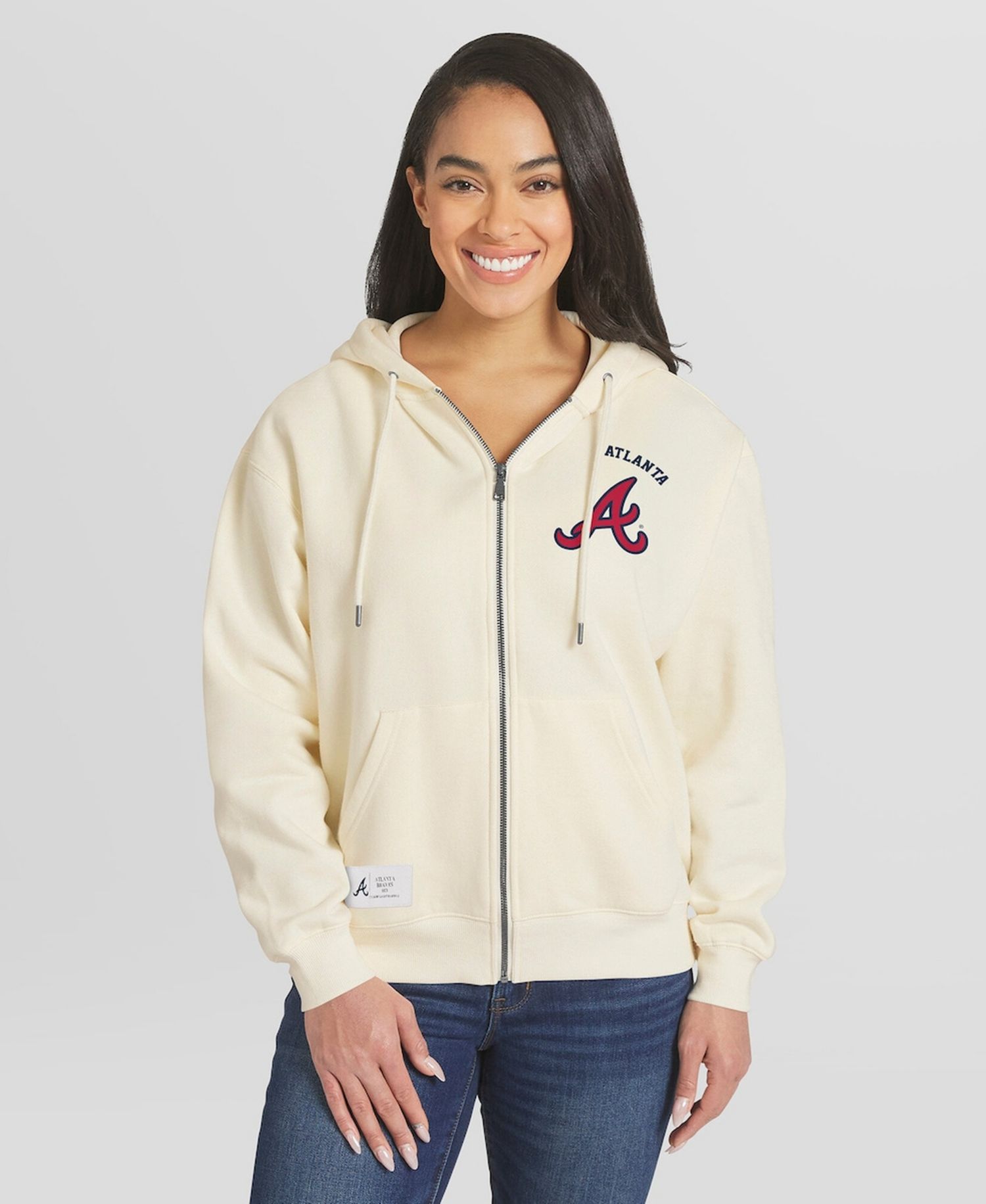 Women's Cream Atlanta Braves Full-Zip Hoodie