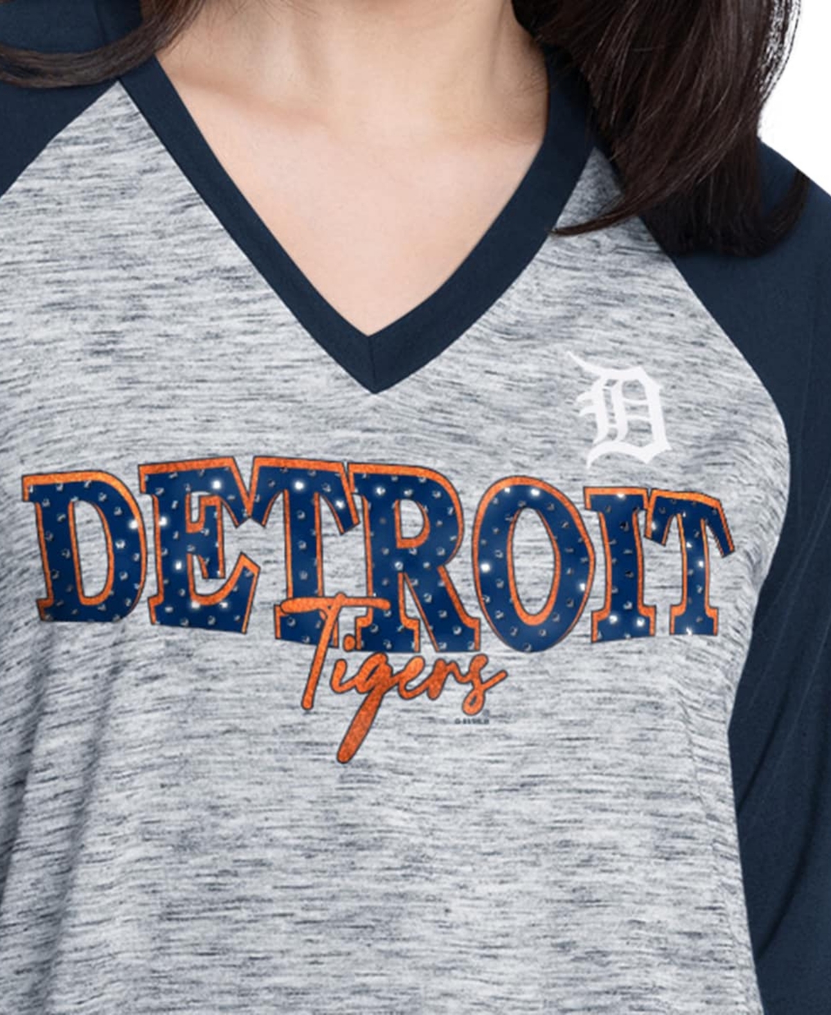 G-iii 4Her by Carl Banks Women's Navy/Heather Navy Detroit Tigers Speed Training 3/4-Sleeve Rhinestone V-Neck T-Shirt