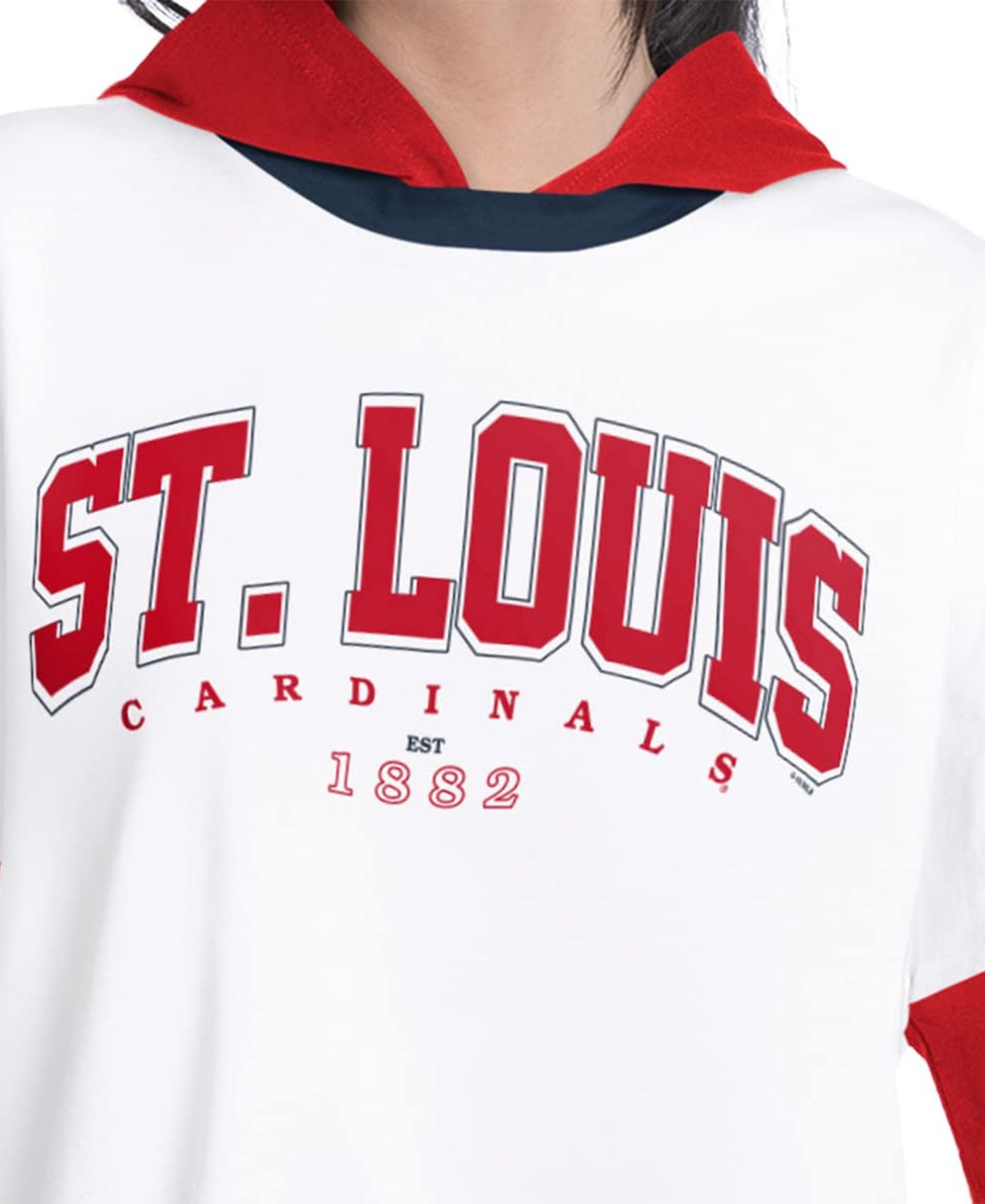 Женская футболка G-III 4Her by Carl Banks White/Red St. Louis Cardinals Key Player Oversized Hooded Long Sleeve — фото 3