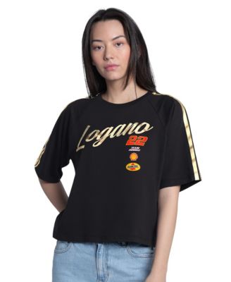 Women's Black Joey Logano Cropped Classic Play Gold Trim Raglan T-Shirt