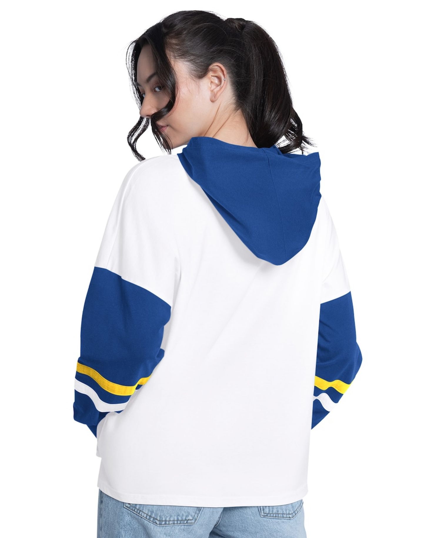 Women's White/Royal Golden State Warriors Key Player Oversized Hooded Long Sleeve T-Shirt