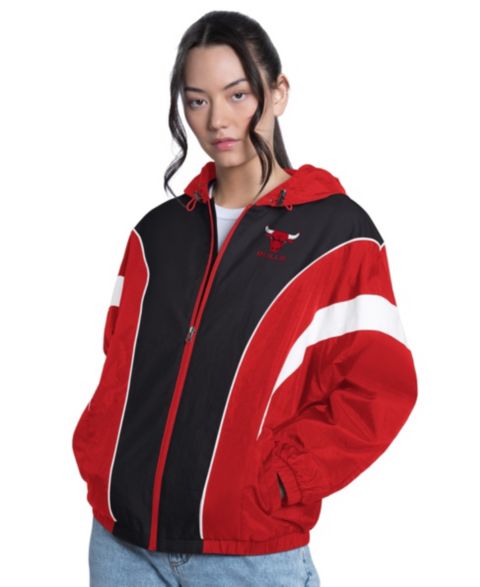 Женские куртки G-III 4Her by Carl Banks Red/Black Chicago Bulls Quarterback Lightweight Oversized Full-Zip Jacket