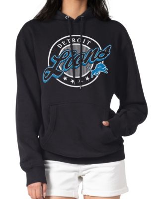 Women's Black Detroit Lions Pinstripe Circle Fleece Pullover Hoodie