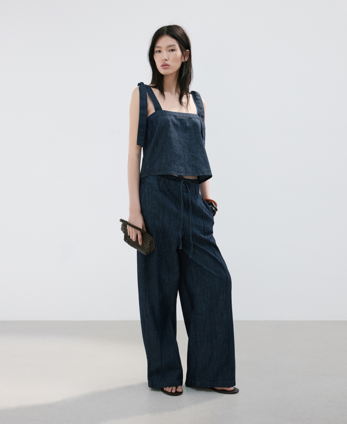 Mango Women's Tie-Up Straps Denim Top