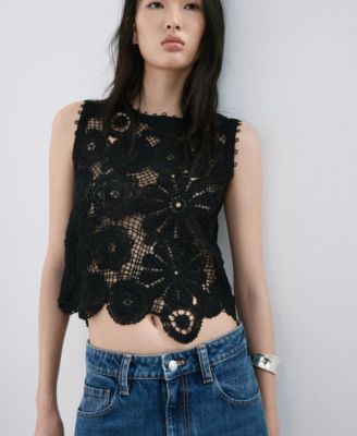 Women's Lace Accents Embroidered Top