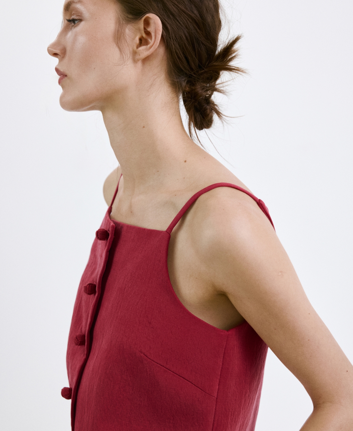 Mango Square Neck Button Front Top In Red