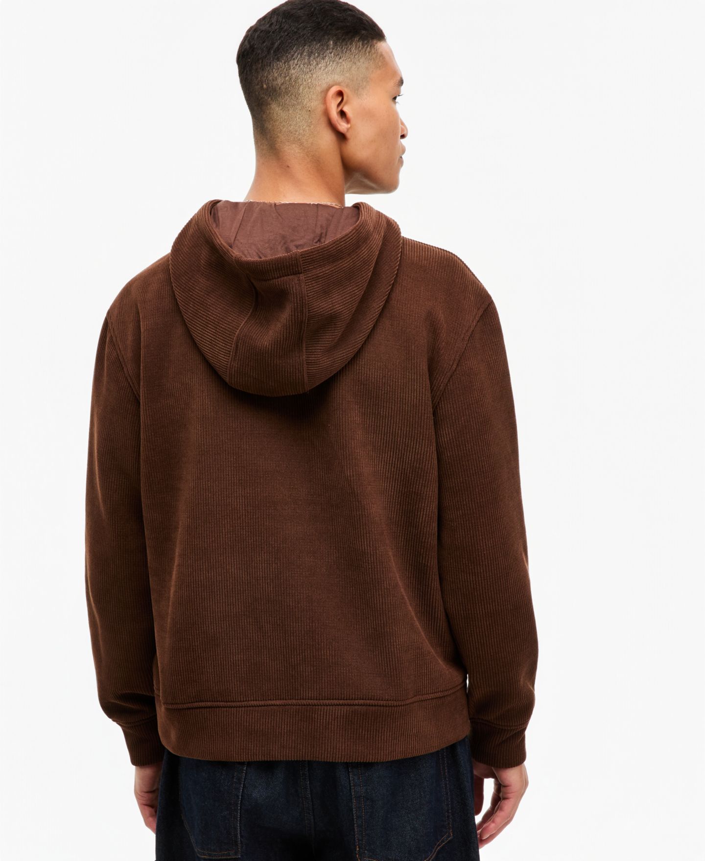 Мужское худи Mode of One Long-Sleeve Relaxed-Fit Ribbed-Knit Hooded, цвет: Шоколадный — фото 4