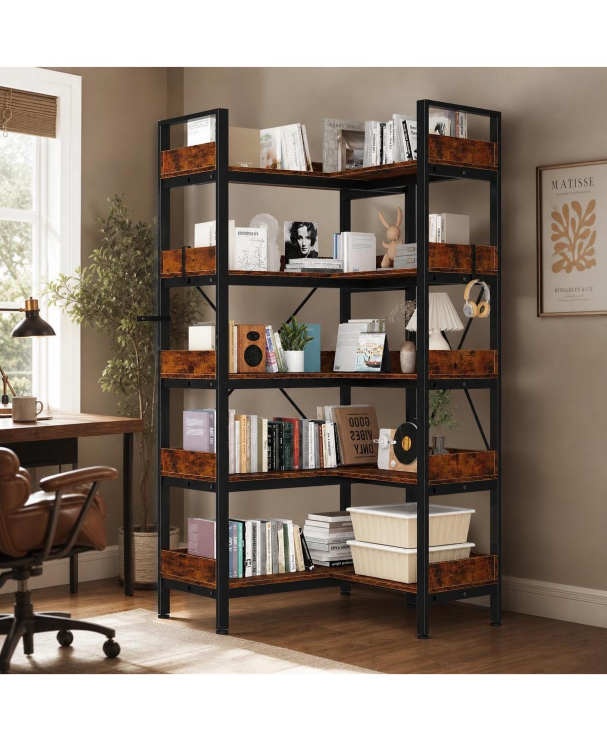 homfan L-Shaped Corner Bookshelf