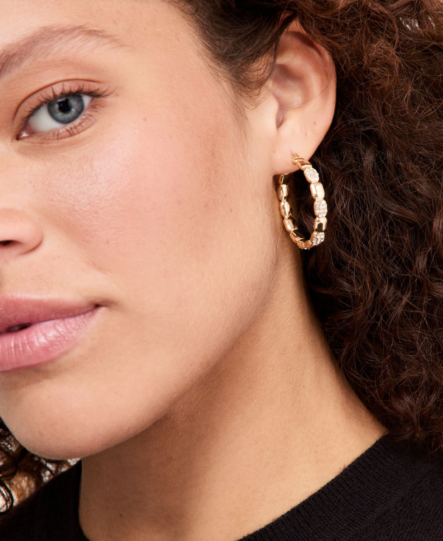 Medium Pav&eacute; Hoop Earrings, 1.11"