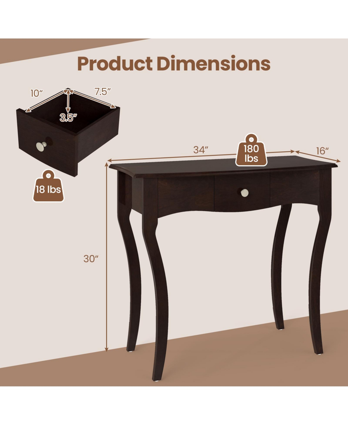 Slickblue Entryway Console Table with Drawer and Wooden Frame