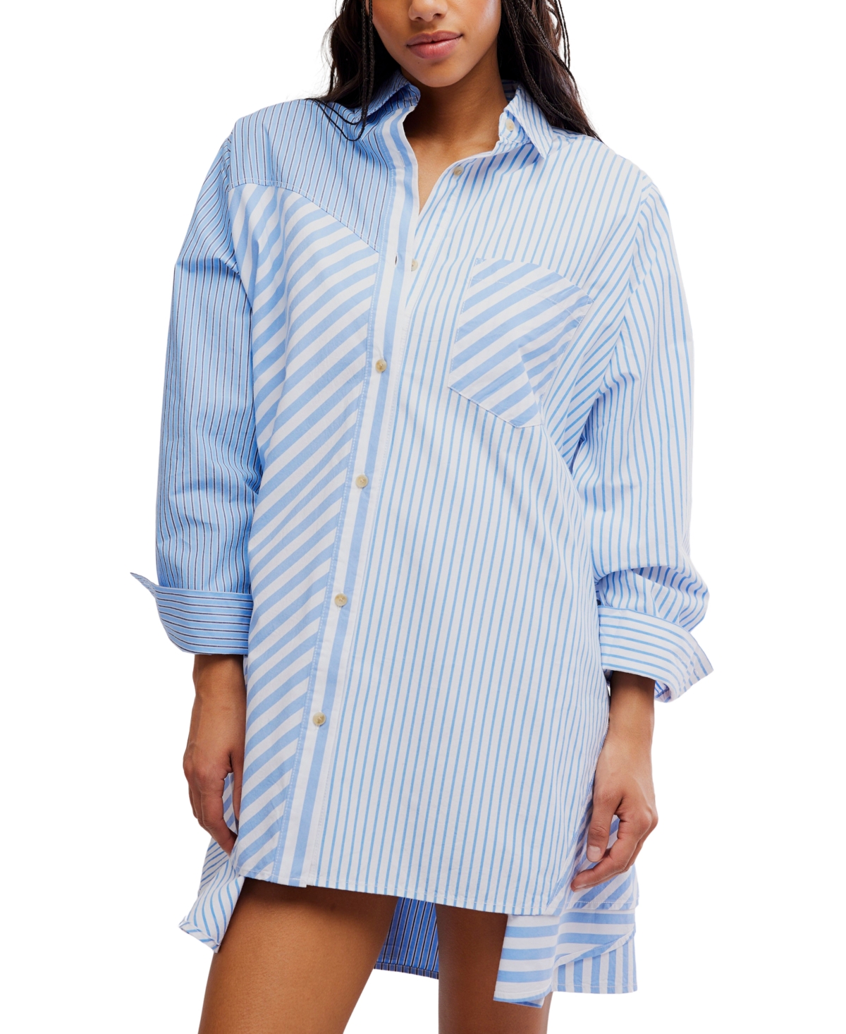 Free People Women's Oxford Club Collared Neck Mini Shirt-Dress