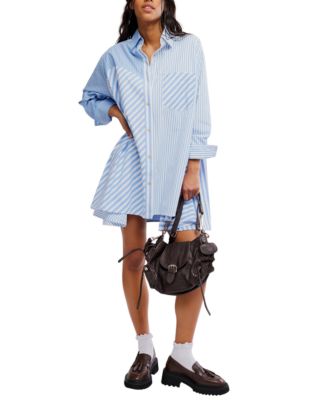 Women's Oxford Club Collared Neck Mini Shirt-Dress