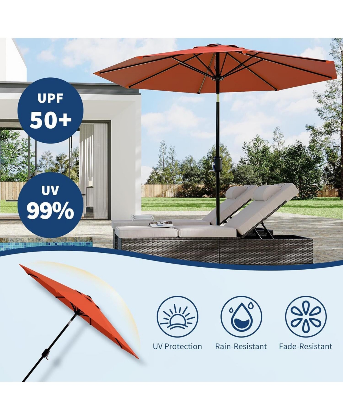 gaomon Feet Outdoor Table Patio Umbrella, Waterproof Uv Protection for Garden, Backyard